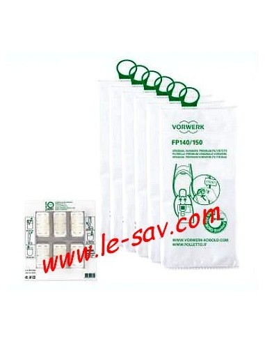 Pochette de 6 Unités avec Micro-Filtre Hygiénique Intégré + 6 Rafraîchisseurs D'air Dovina pour Aspirateur VK140 VK150 Vorwerk