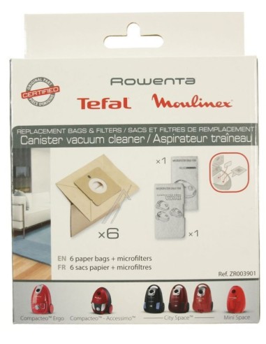 Pochette de 6 Sacs Filtre Papier + 2 Micro Filtre pour Aspirateur Moulinex