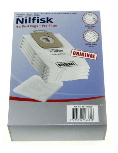 Lot de 4 Sacs + 1 Pré-Filtre Hygiène pour Aspirateur Power Nilfisk