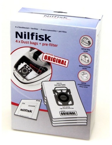 Lot de 4 Sacs Filtre Hygiène avec 2 Pré-Filtres pour Aspirateur Nilfisk