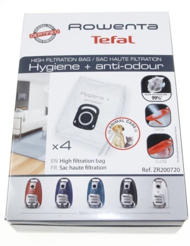 Boite de 4 Sacs Haute Filtration Hygiène et Anti Odeur pour Aspirateur Silence Force Rowenta