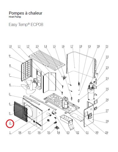 Grille Motoventilateur 8, 11, 15 kW pour Pompes à Chaleur Easy Temp ECP08 Hayward