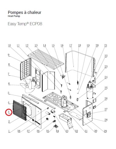 Panneau Avant  ECP 08/11 pour Pompes à Chaleur Easy Temp ECP08 Hayward