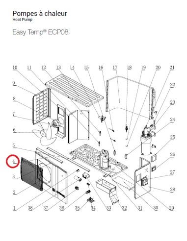 Raidisseur Avant pour Pompes à Chaleur Easy Temp ECP08 Hayward