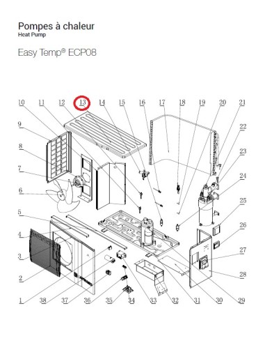 Panneau Supérieur pour Pompes à Chaleur Easy Temp ECP08 Hayward