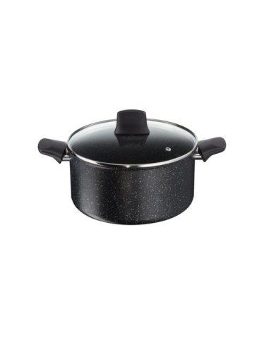 Faitout 24cm/5L +Couvercle en Verre Authentic Noir Mouchete Induction Tefal 