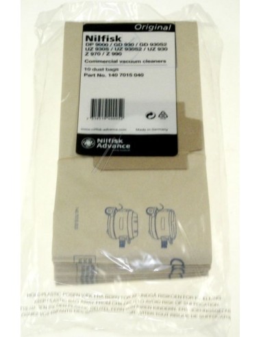 Lot de 10 sacs pour Aspirateurs GD930 / GD930 S2 / UZ930 Nilfisk