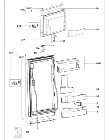 Ensemble Porte coude Refrigerateur+ Joint pour Refrigerateur DOMETIC