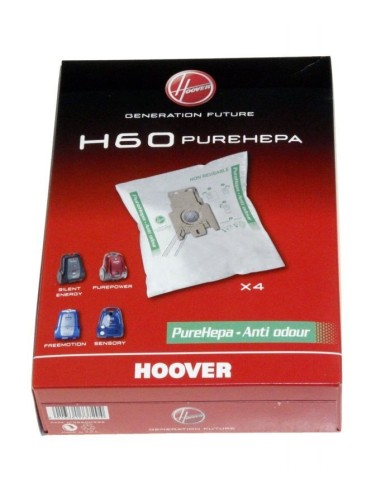 Lots de 4 Sacs H60 PureHepa pour Aspirateur Sensory / Freemotion / Purepower / Silent Energy Hoover 