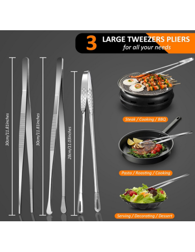 Lot de 3 Pinces de Cuisine Professionnelles en Acier Inoxydable pour Barbecue et Cuisine