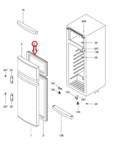 Porte avec Joint pour Réfrigérateur Vedette