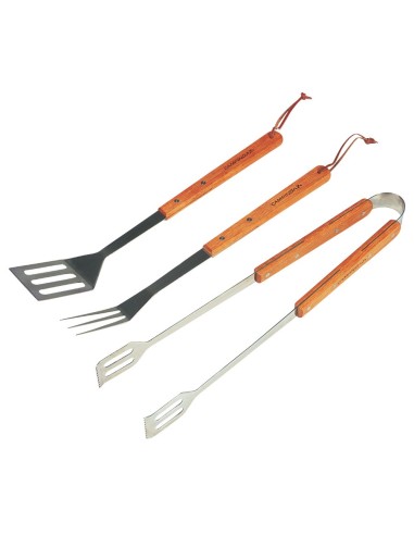 Set de 3 Ustensiles Inox avec Manche en Bois pour Barbecue Campingaz